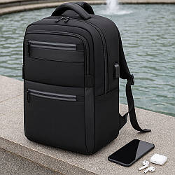 Рюкзак для ноутбука з USB, 16", 42x28x16 см, BAG BG-40, Чорний / Міський рюкзак для студента / Чоловічий рюкзак