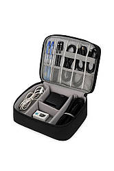 Органайзер для проводів та аксесуарів, сумка для зберігання зарядних пристроїв та кабелів, дорожній кейс 24х10×18 Чорний