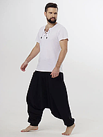 Мужские штаны алладины трикотажные чёрные спортивные с мотнёй для йоги и дома