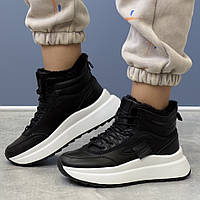 38, 39, 40 р. Кросівки жіночі зимові на хутрі чорні з білою підошвою (20591)