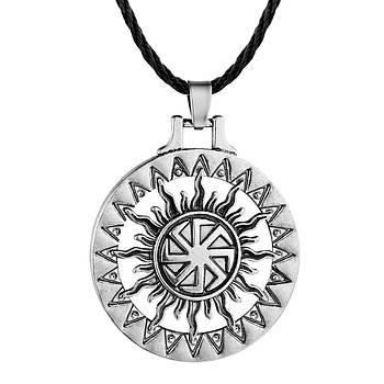 Підвіска "Коловрат" з шовковим шнурком 55 см. срібляста