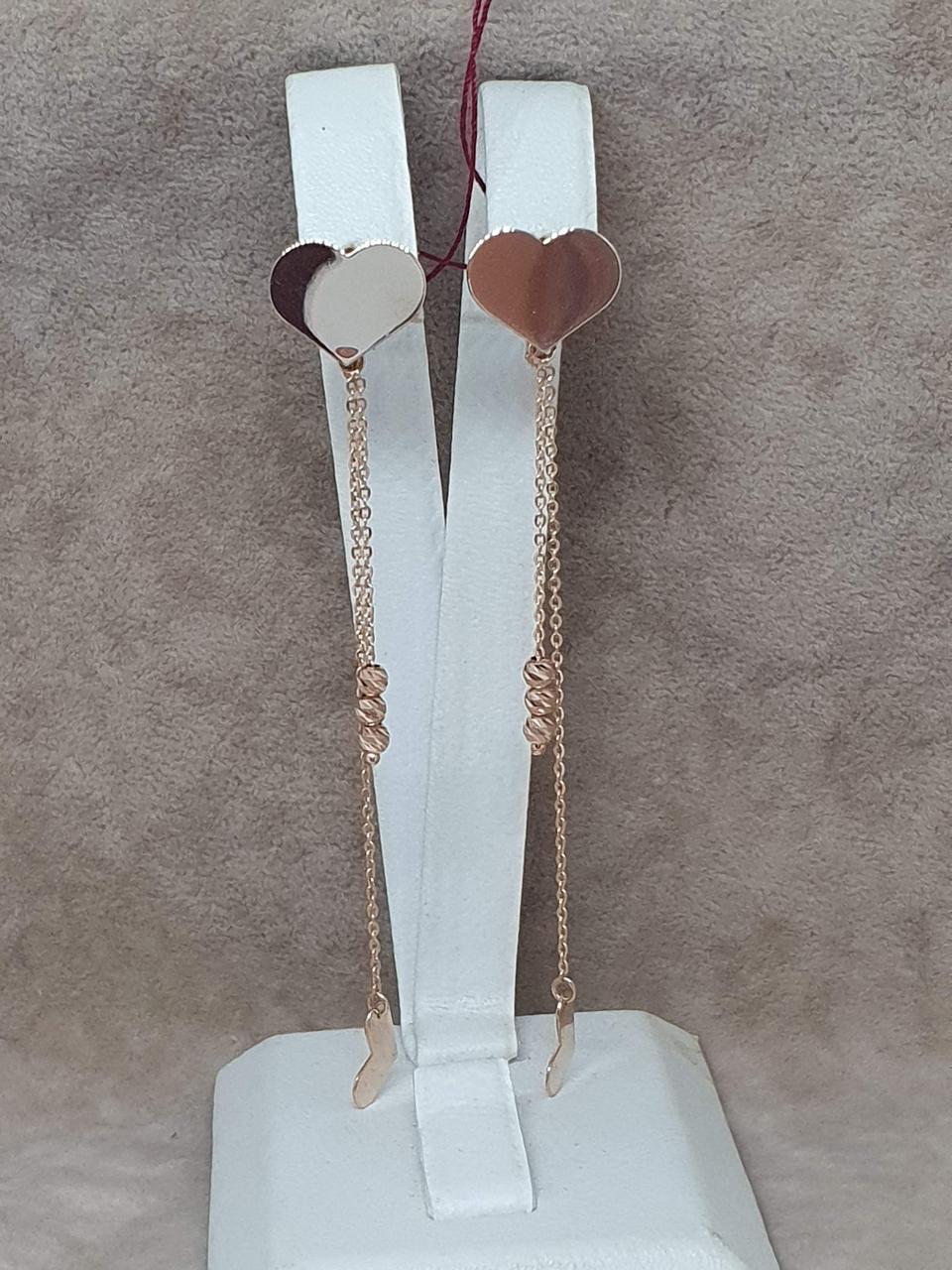 Золоті сережки-підвіски Сердечки. 470586