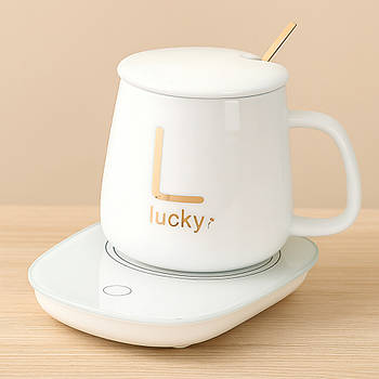 Чашка 400мл на підставці з підігрівом до +55 °С, від мережі, Білий / Розумний кухоль подарунковий