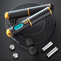 Розумна скакалка 2в1 на підшипниках з електронним лічильником стрибків, калорій і таймером для схуднення Чорний