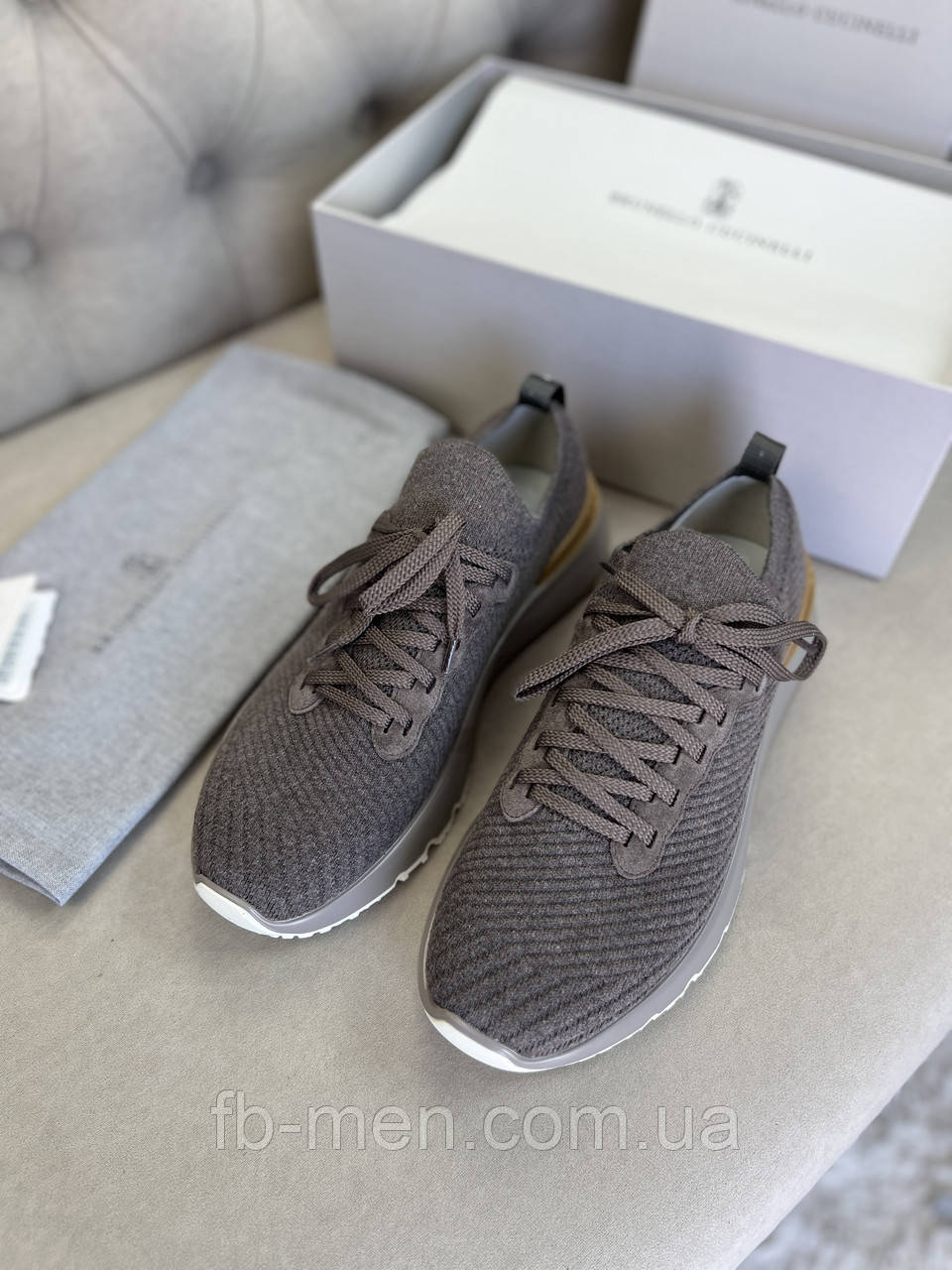 Кросівки Cucinelli чоловічі коричневі текстиль, фото 1