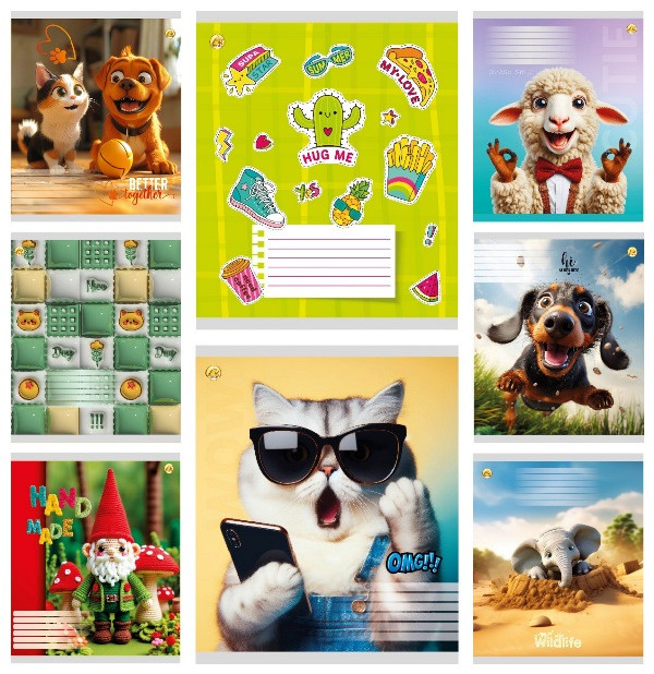 Зошит 12 аркушів, КОСА лінія БЕЗ дод. лінії "Тетрада"/ Мікс