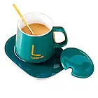 Чашка 400мл на підставці з підігрівом до + 55 °С, від мережі, Зелений / Керамічна чашка з кришкою та ложкою, фото 4