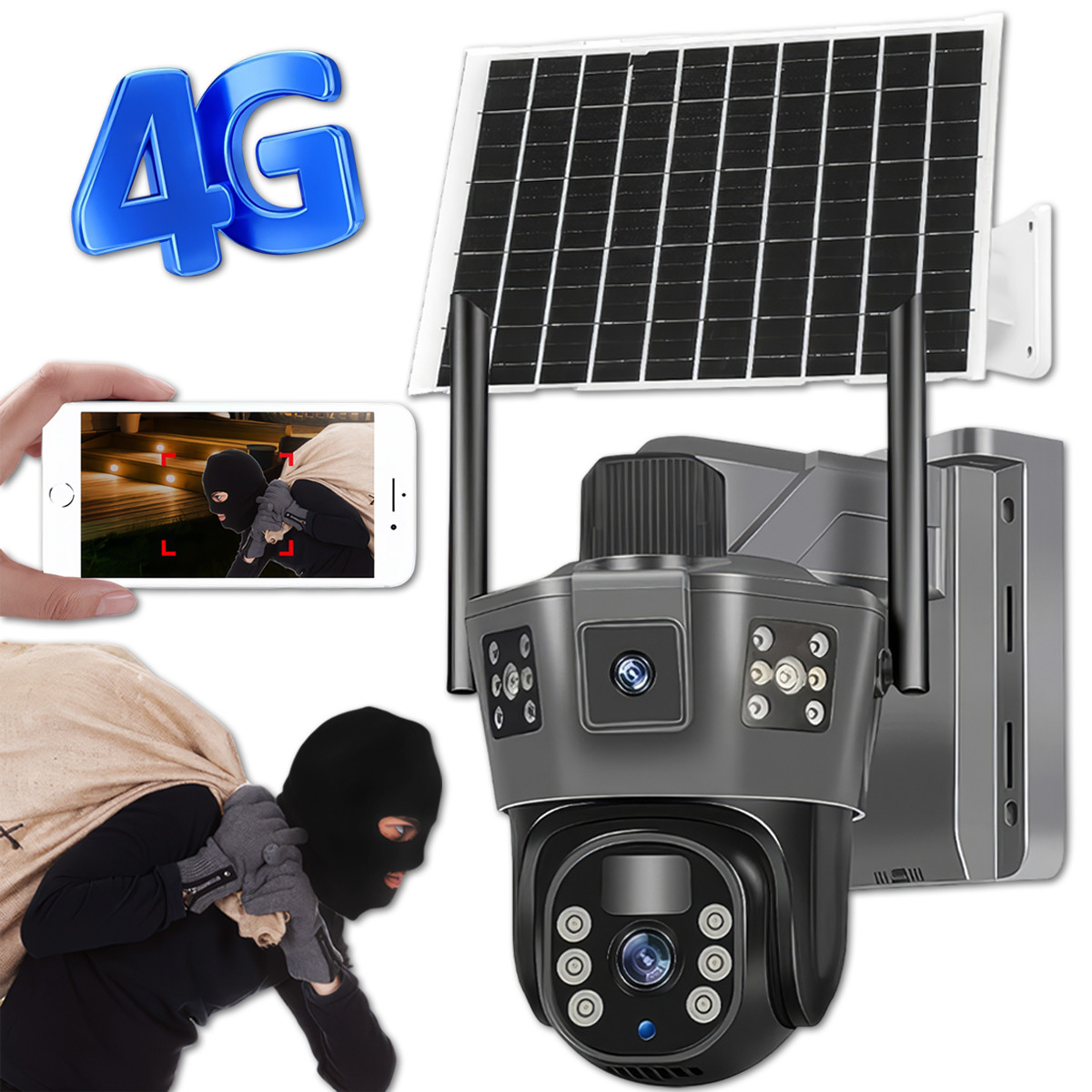 Вулична 4G камера відеоспостереження із сонячною панеллю P-18-4G V380 Портативна камера відеоспостереження 6Мп, фото 1