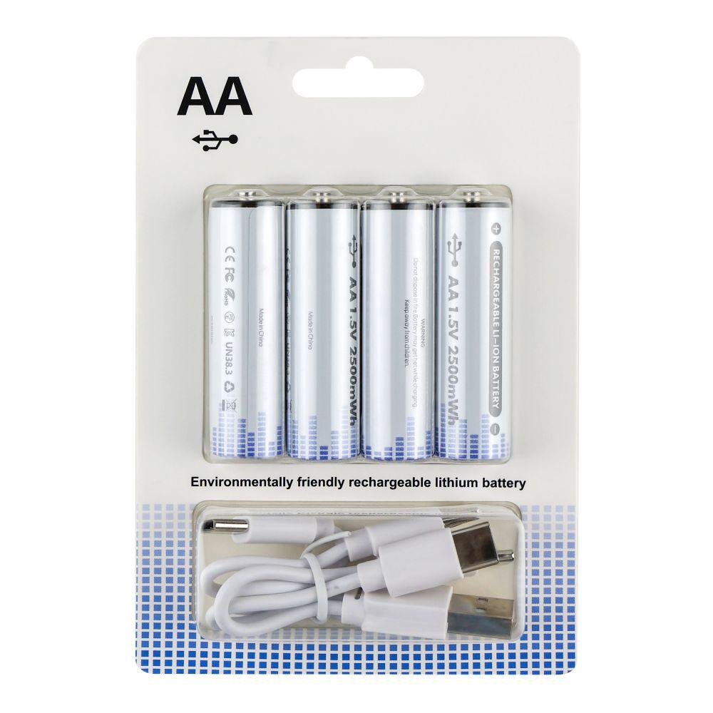 Акумуляторні батарейки AA (Li-ion) 2500 mWh з роз'ємом Type-C (бокс 4 шт. з кабелем 1х4 у комплекті) Характеристики AA, фото 1