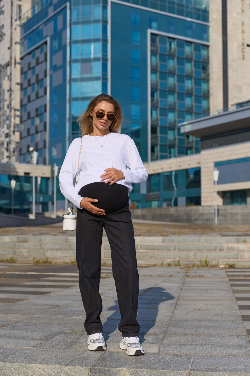 Джинси для вагітних баггі прямого крою для майбутніх мам з регулюванням животика Kestel S (42) Lullababe чорний, фото 1