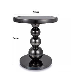 Кавовий столик із нержавіючої сталі Rima 50 см чорний зі скляною стільницею на одній ніжці