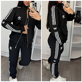 Жіночий спортивний костюм Adidas з лампасами чорний (Адідас трикотаж)