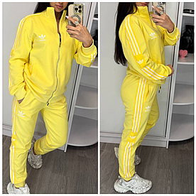 Жіночий спортивний костюм Adidas з лампасами жовтий (Адідас трикотаж)