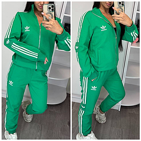 Жіночий спортивний костюм Adidas з лампасами зелений (Адідас трикотаж)