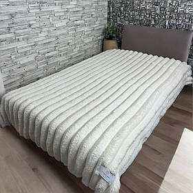 Велюровий плед Імператорський шарпей молочний 200х220 Євро покривало з мікрофібри (смужка 7см)