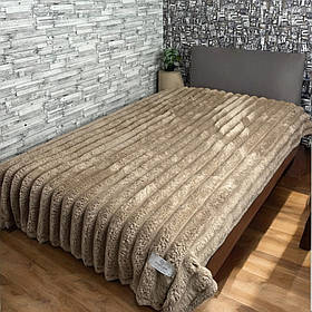 Велюровий плед Імператорський шарпей капучино 200х220 Євро покривало з мікрофібри (смужка 7см)