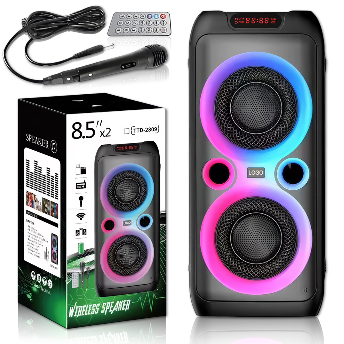 Колонка Bluetooth TTD-2809 20Вт з караоке мікрофоном та пультом управління та підсвічуванням, фото 1