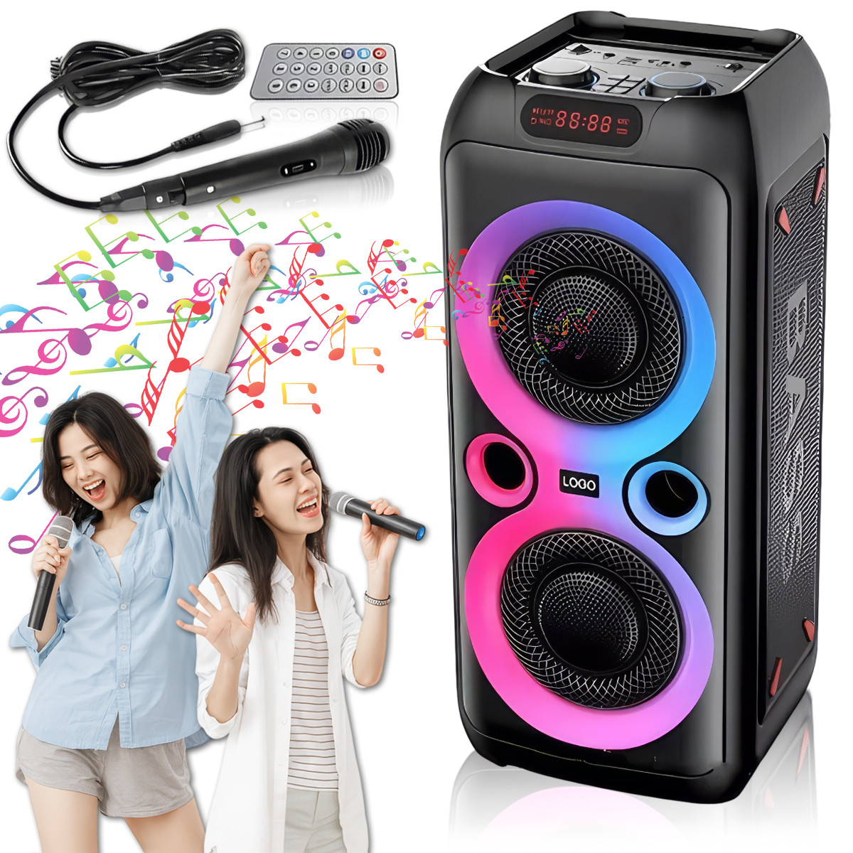 Колонка Bluetooth 20Вт з караоке мікрофоном та пультом управління та підсвічуванням TTD-2809, фото 1