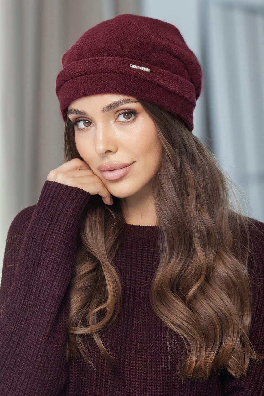 Шапка з екохутра "Даяна", колір вишневий, фото 1