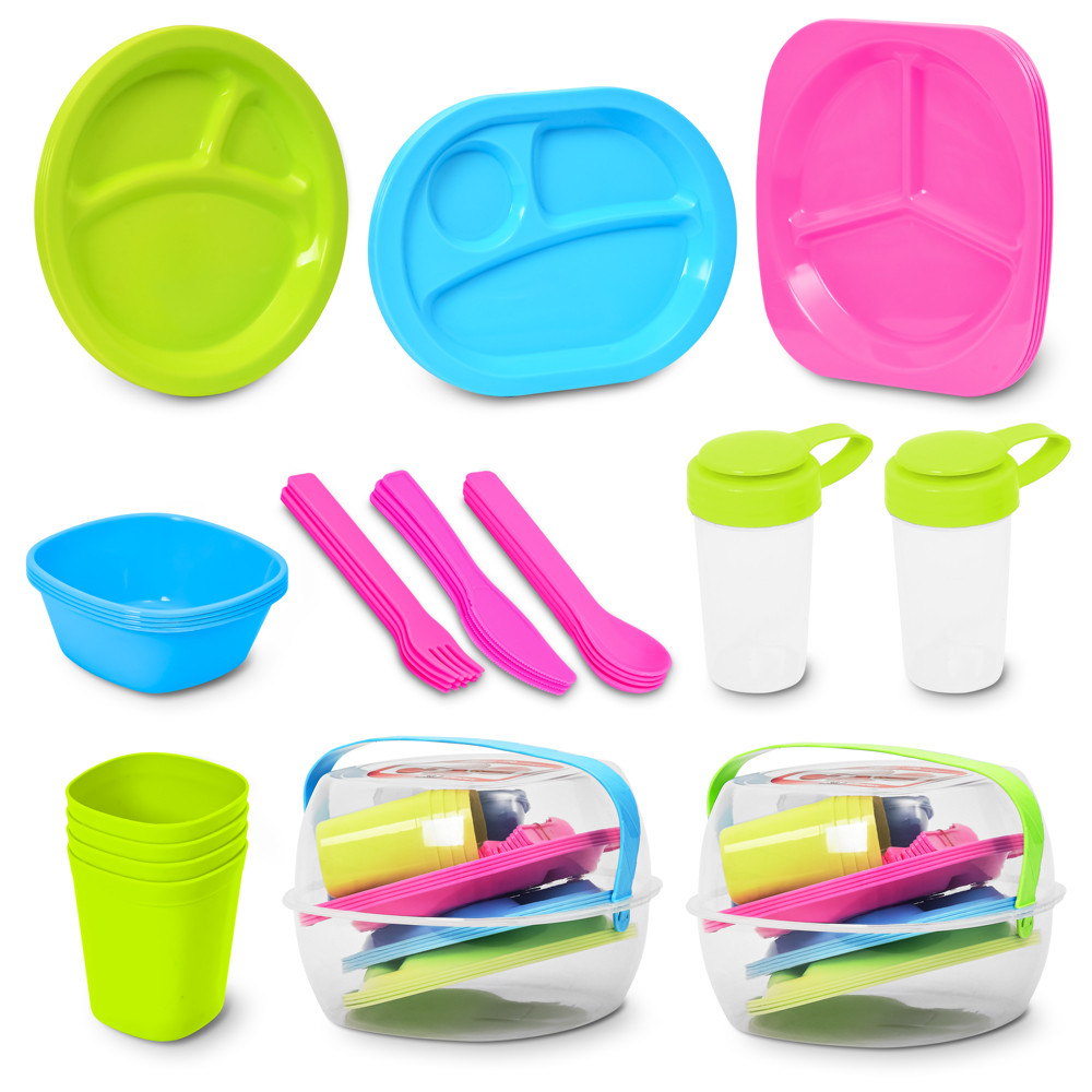 Набір пластикового посуду для пікніка на 4 персони 36 предметів, фото 1