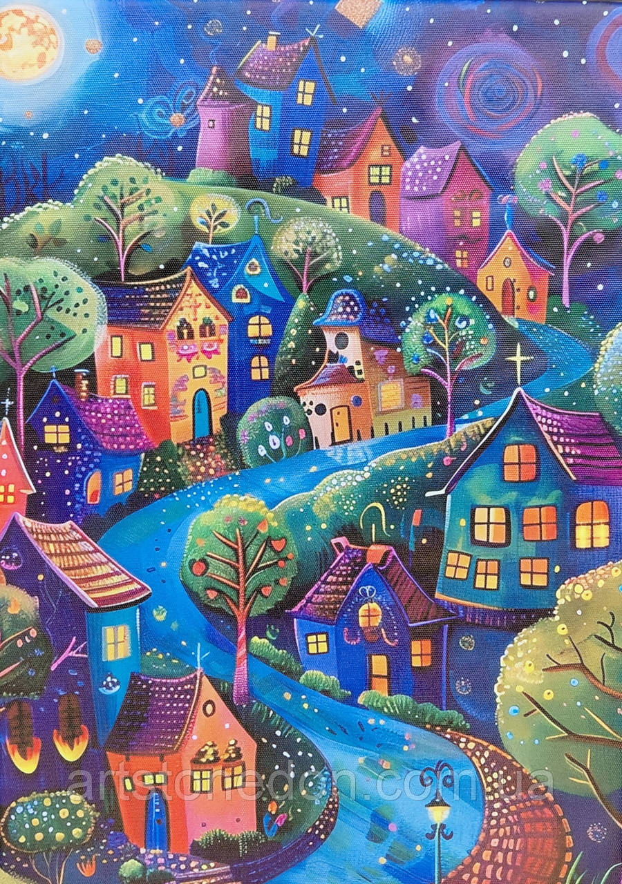 Картина на полотні «Казкове нічне містечко» – яскравий декор для дому, фото 1