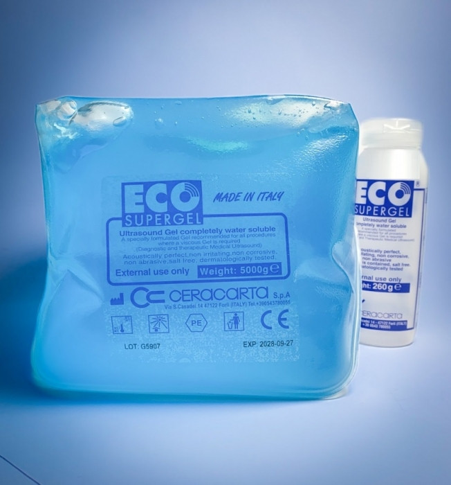 Гель для УЗД ECO SUPERGEL 5000 гр. блакитний з флаконом 260 мл. Ceracarta, Італія, фото 1