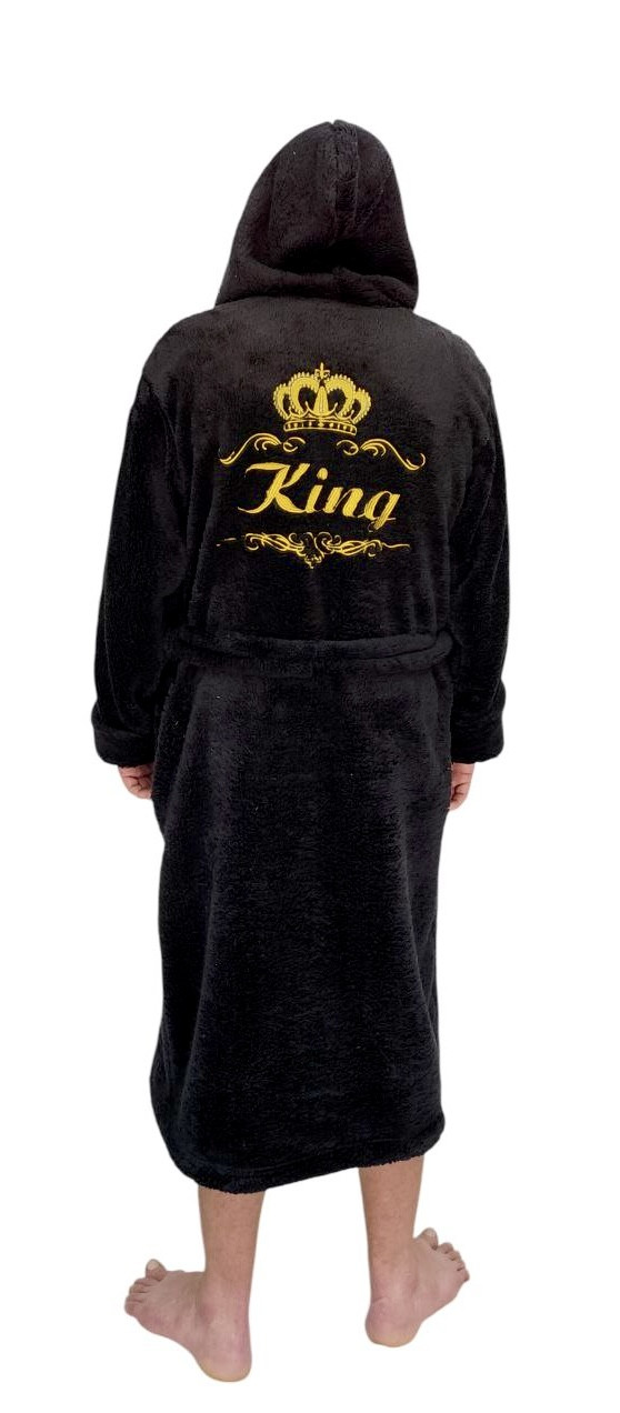 Чоловічий чорний халат махровий із вишивкою, фото 1