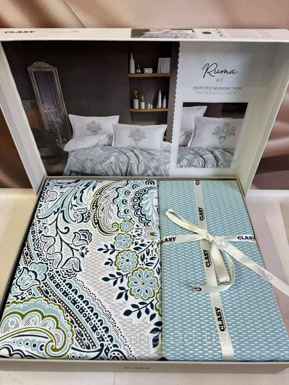 Комплект постільної білизни двоспальне євро 200x220 см ранфорс 100 % бавовна бязь Туреччина Clasy, фото 1