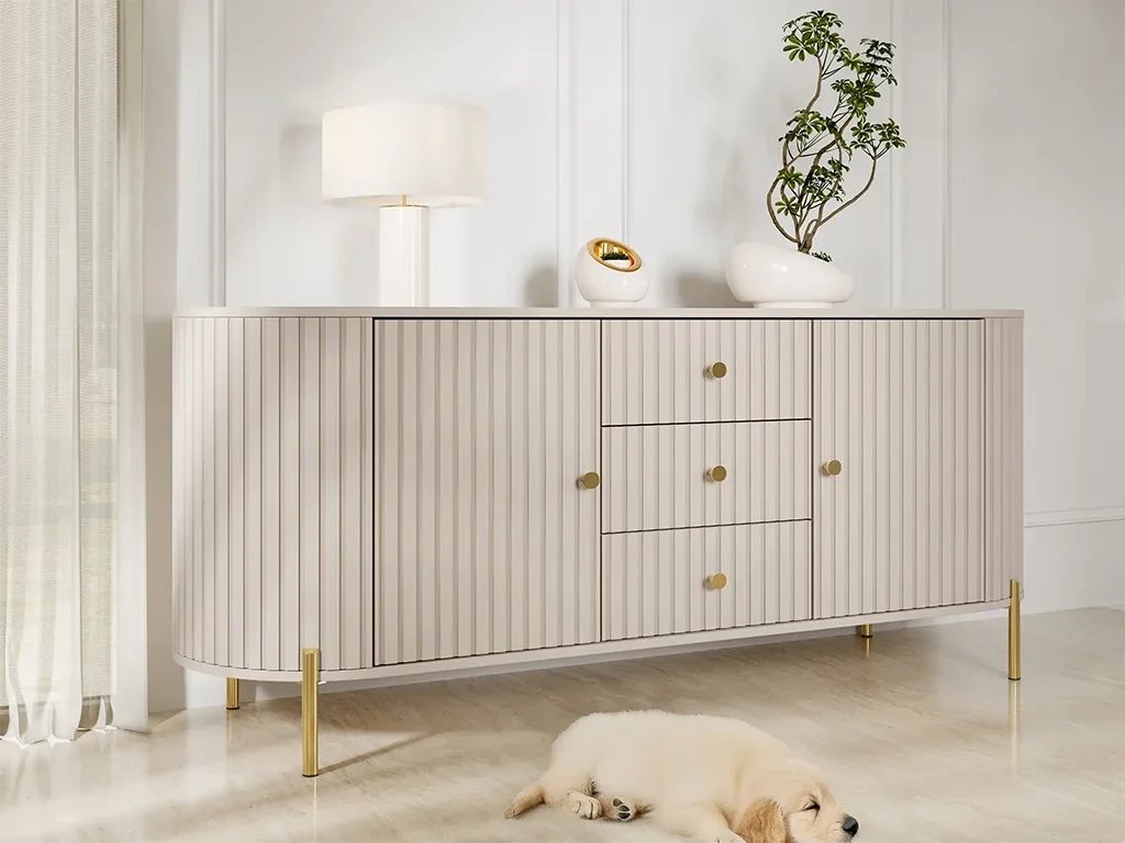 Широкий комод Kareri 180 2D3S, пісочний беж/золотий, фото 1