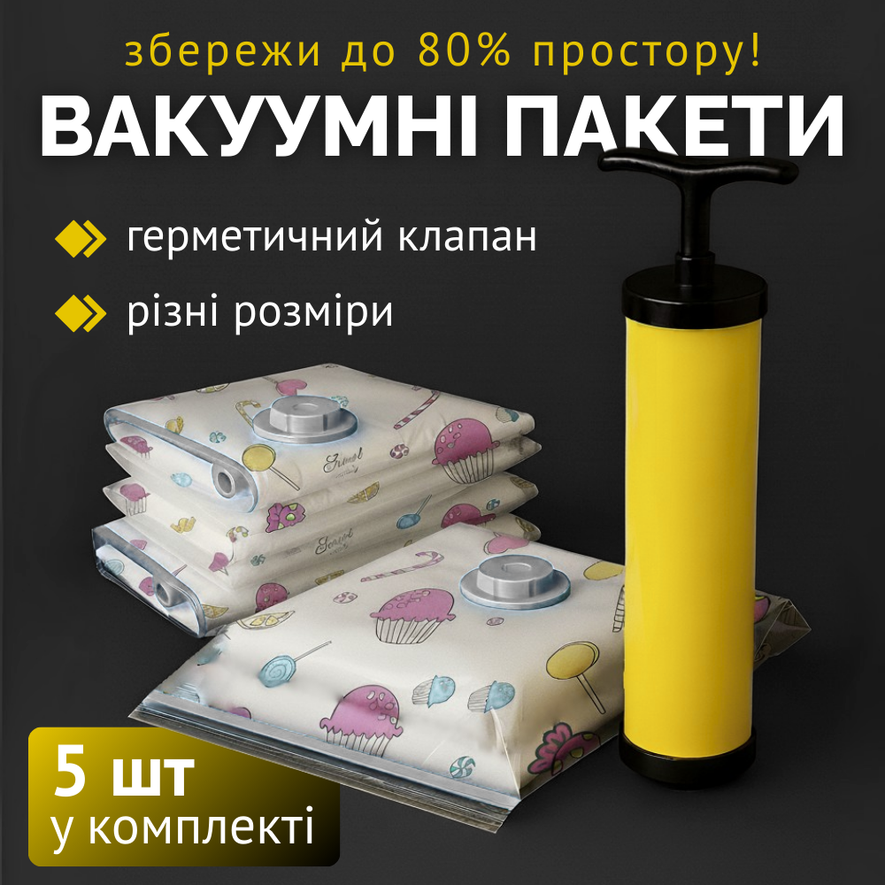 Вакуумні пакети, вакуумні пакети для одягу, вакуумні пакети для зберігання речей Hechpro 5м (590), фото 1