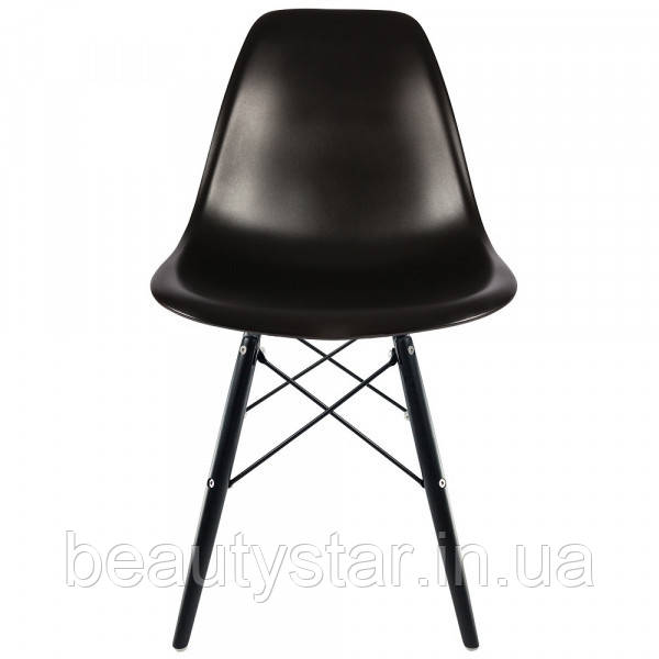 Стілець для кафе та офісу Тауер Вуд чорний пластик дерев'яні ніжки Стільчик для клієнта без регулювання, фото 1