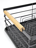 Сушарка для посуду з алюмінію з піддоном Kamille чорна 43х32, 5х26 см, фото 2
