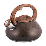 Чайник 2,5 л Kamille із нержавіючої сталі зі свистком коричневий, фото 2