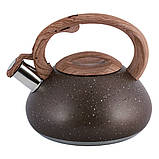 Чайник 2,5 л Kamille із нержавіючої сталі зі свистком коричневий, фото 3