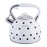 Чайник 3л із нержавіючої сталі зі свистком Kamille горох білий, фото 2