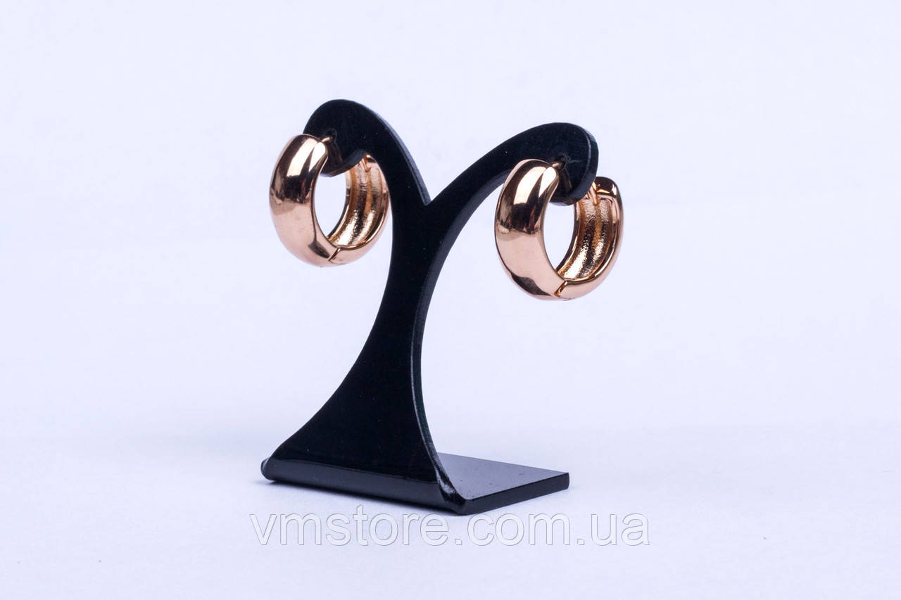 Сережки кільця позолота, сережки конго, діаметр 1,5 см, фото 1