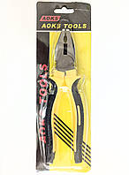 Ручний інструмент AOKS Плоскогубці Сталистий жовто-чорні ручки 19 см