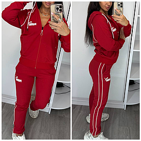 Спортивний жіночий костюм Puma штани кофта червоний (Пума трикотаж Туреччина)