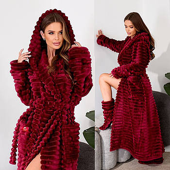 Жіночий халат-шубка довжиною в підлогу з чобітками (р.42-48,50-54,56-60) махровий