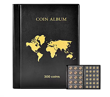 Альбом для монет колекційний на 300 (4,5*4,5 см і 3,1*3,1 см) кишень із ПВХ з клапанами 24.5×17 см