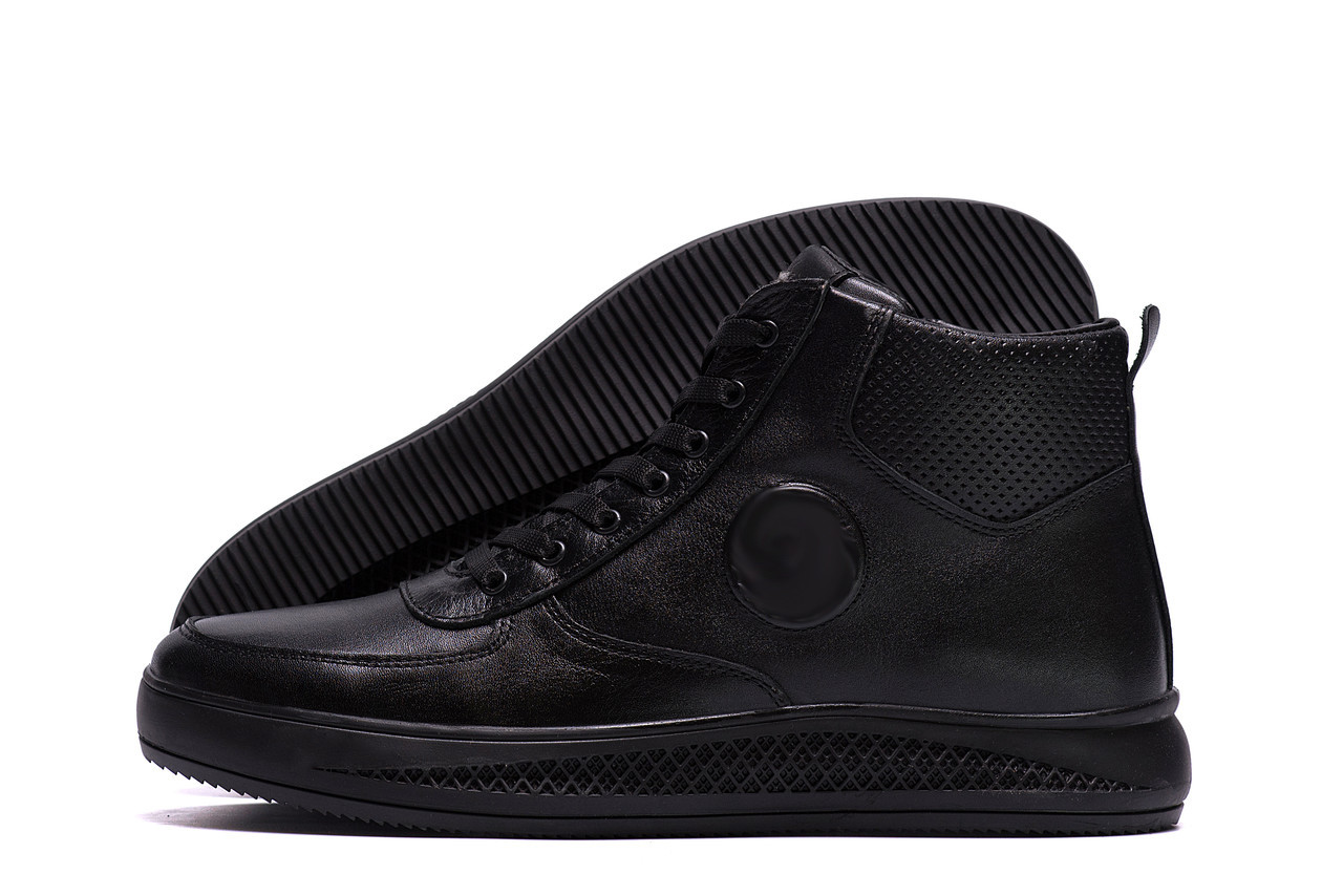 Чоловічі зимові шкіряні черевики  Black, фото 1