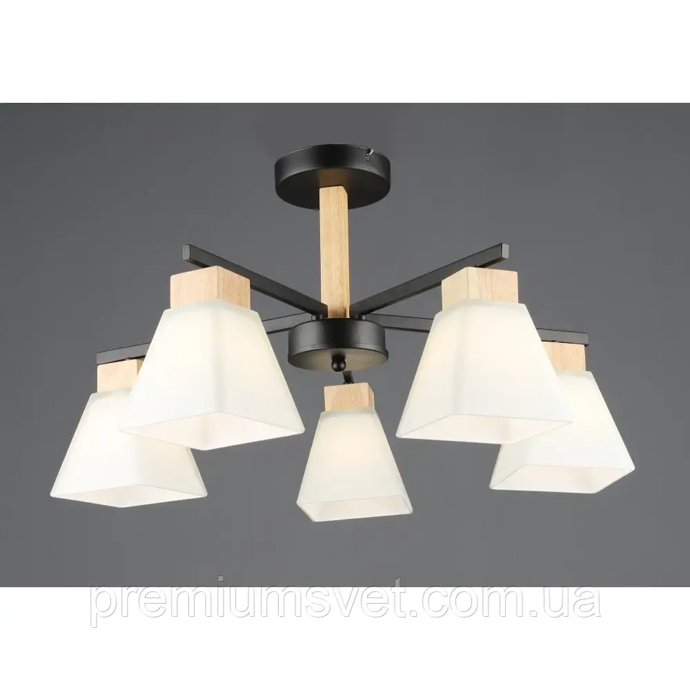 Люстра стельова  6608/5 ВN BK+WOOD, фото 1