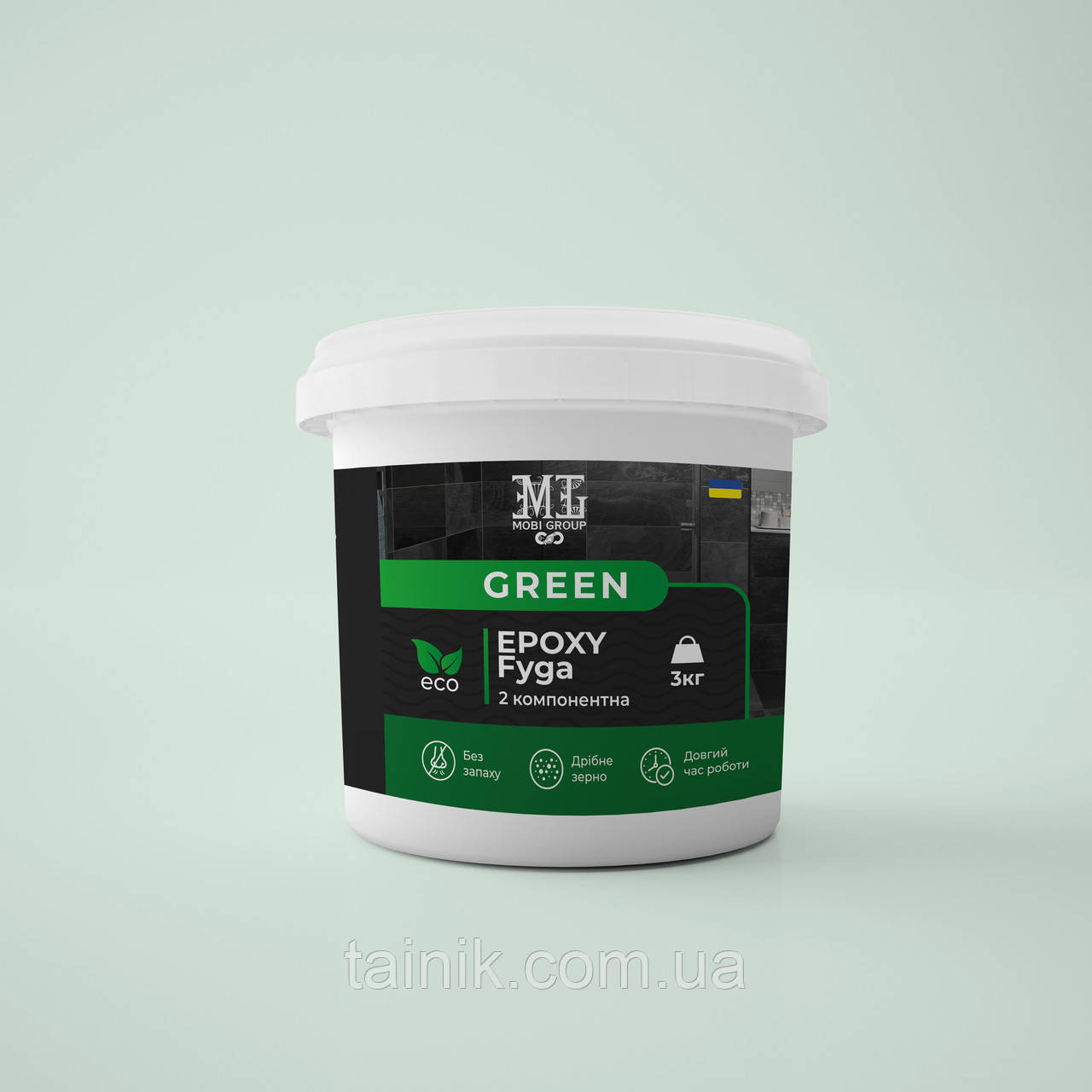 Фуга епоксидна для плитки у ванній Green Epoxy Fyga 3кг (легко змивається, дрібне зерно) Графіт RAL 7012, фото 1