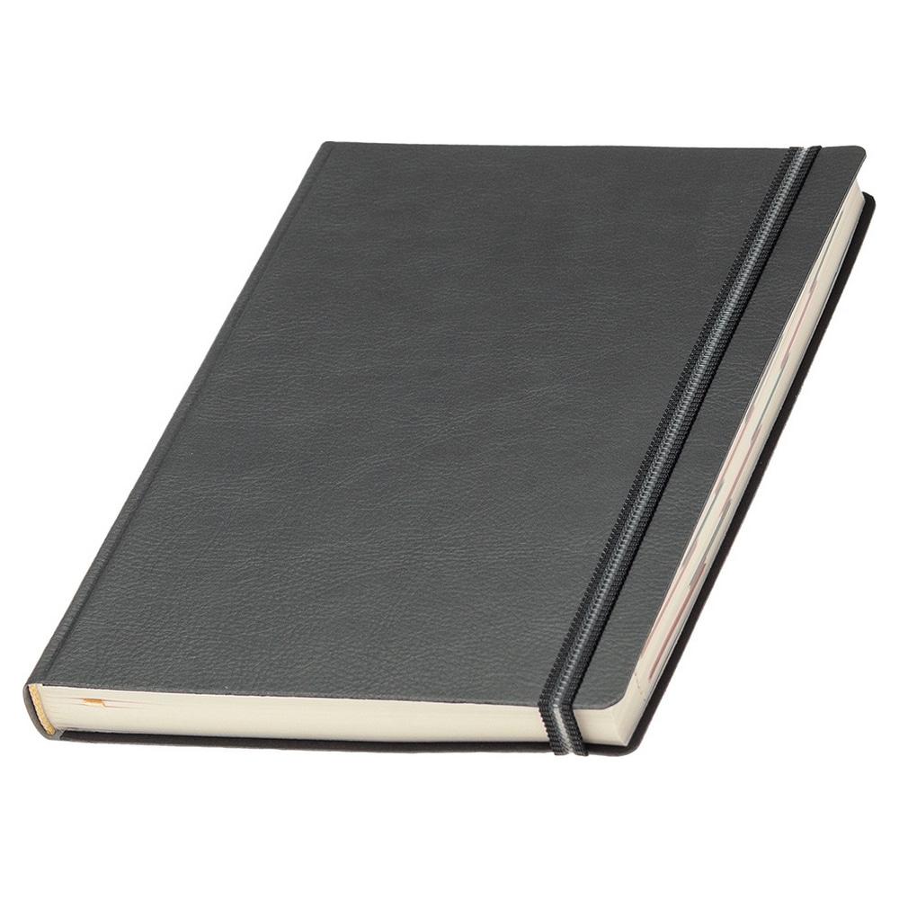 Щоденник датований на 2026 рік гнучкий з резинкою Дакар Преміум Еластик сірий для брендування, фото 1