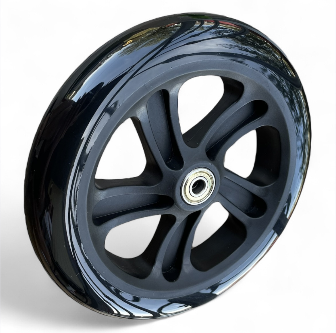 Колесо для самоката 180 мм × 30 мм, PU, з підшипниками 608, чорне, фото 1