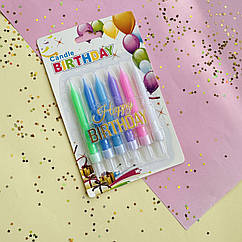 Свічки прямі Різнобарвні з золотим топером 6 шт, 10 см