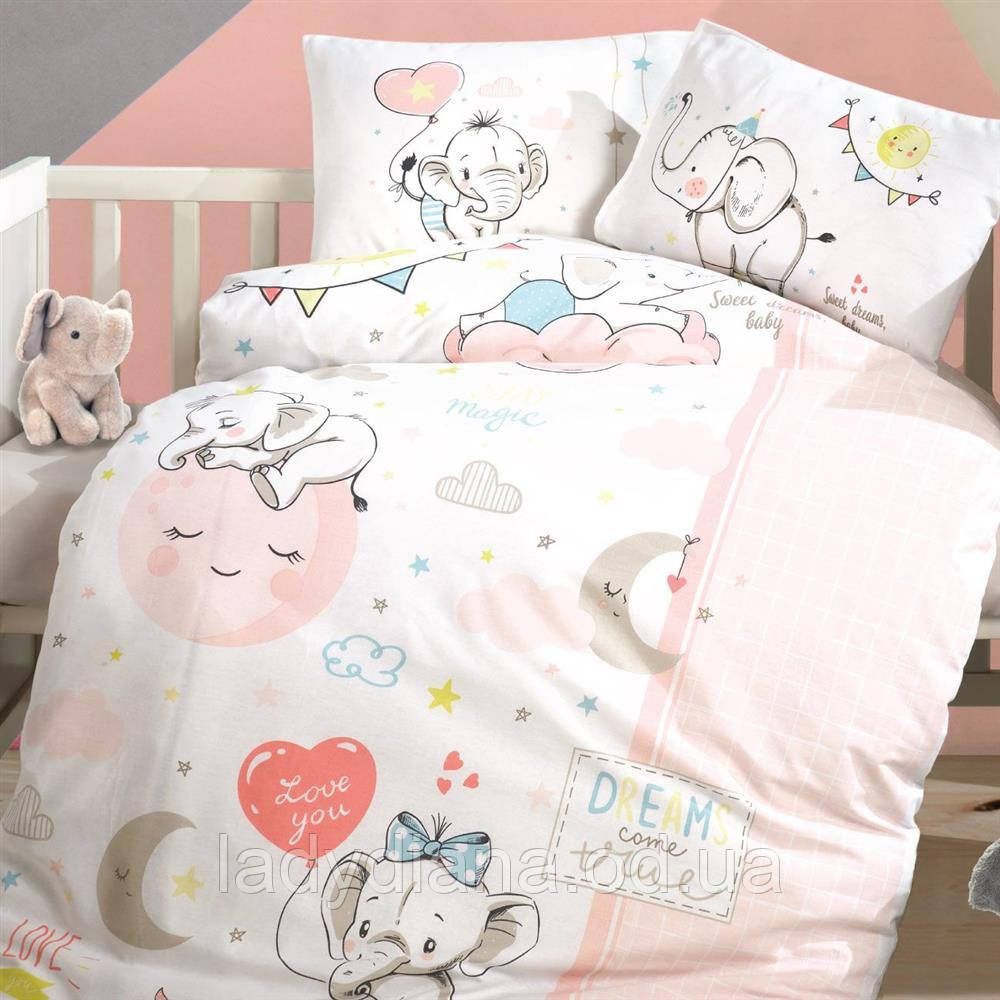 Комплект постільної білизни для новонародженого (для немовлят) у дитяче ліжечко 100x150 натуральна бавовна, фото 1