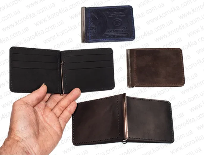 Затискач-кредитка для грошей з натуральної шкіри, фото 1