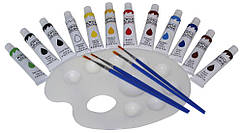 Акрил в тубах Class 12 кольорів по 12мл №7652C з палітрою та пензликами