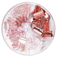 Набір кнопки, скріпки, біндери Deli №78553 золоті у пластиковій коробці